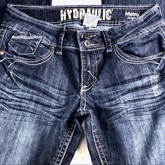 Hydraulic Dark Wash Metro Flare Leg Jeans - Picture 4 of 8